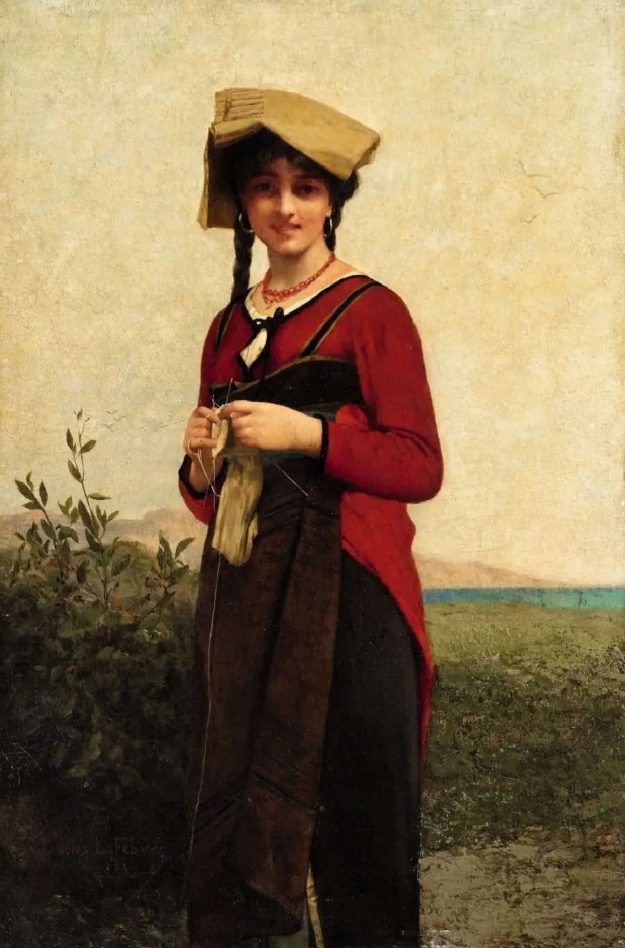 Una donna italiana che sta lavorando a maglia - Jules Lefebvre