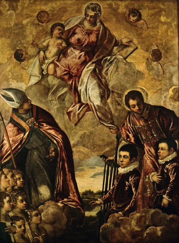 Una famiglia veneziana presentata alla Vergine da san Lorenzo e un santo vescovo - Jacopo Tintoretto