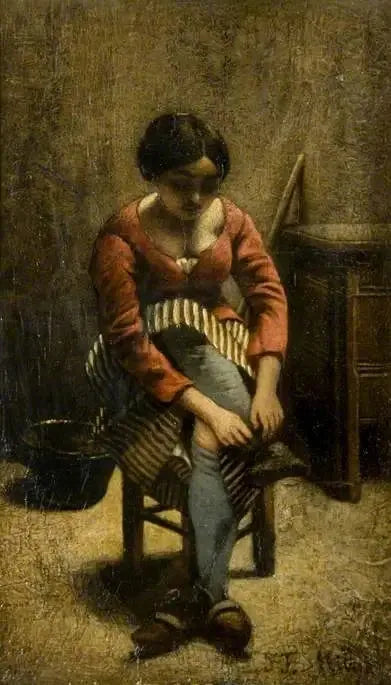 Una donna aggiusta la sua calza - Jean-François Millet