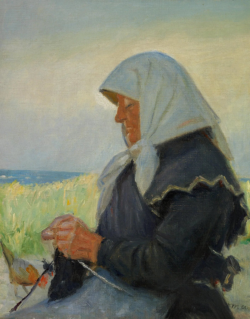 La moglie di un pescatore lavora a maglia tra le dune.(2) - Michael Peter Ancher