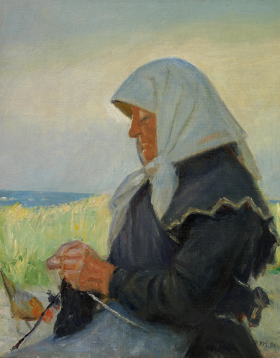 La moglie di un pescatore lavora a maglia tra le dune.(2) - Michael Peter Ancher