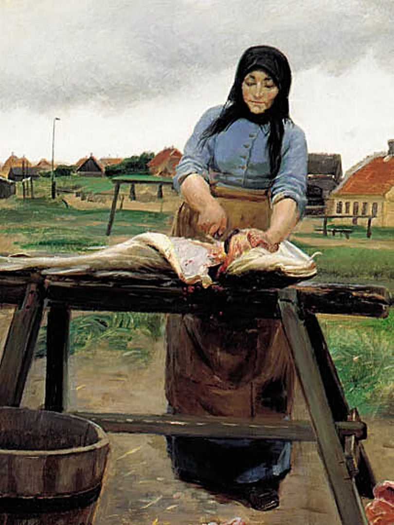 Una donna di Skagen che taglia un eglefino. - Michael Peter Ancher