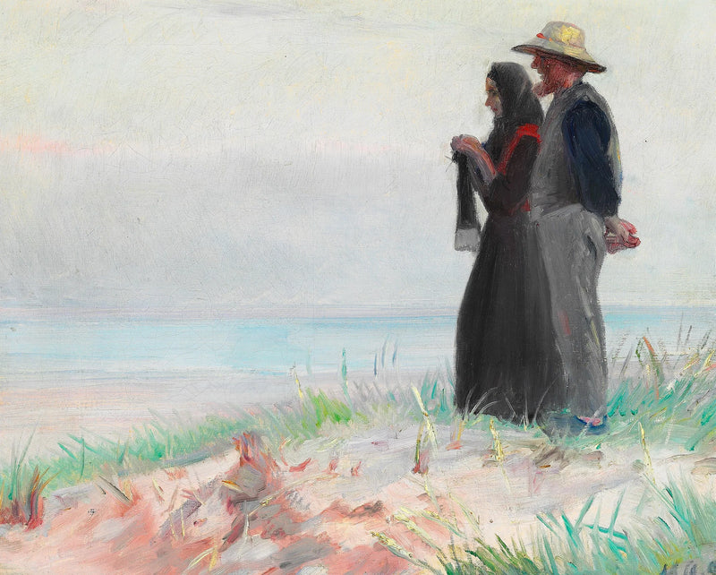 Una donna di Skagen che lavora a maglia e suo marito sulla spiaggia. - Michael Peter Ancher