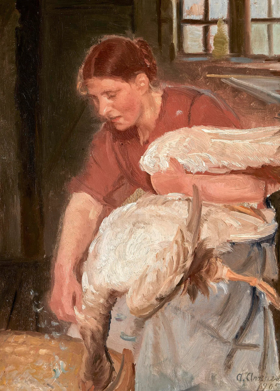 Una donna di Skagen spenna un'oca. - Anna Ancher