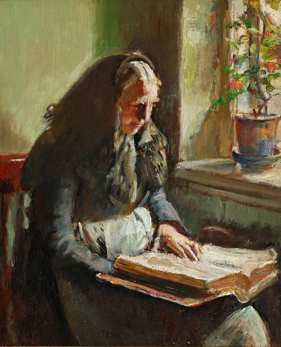 Una donna sta leggendo vicino a una finestra. - Michael Peter Ancher