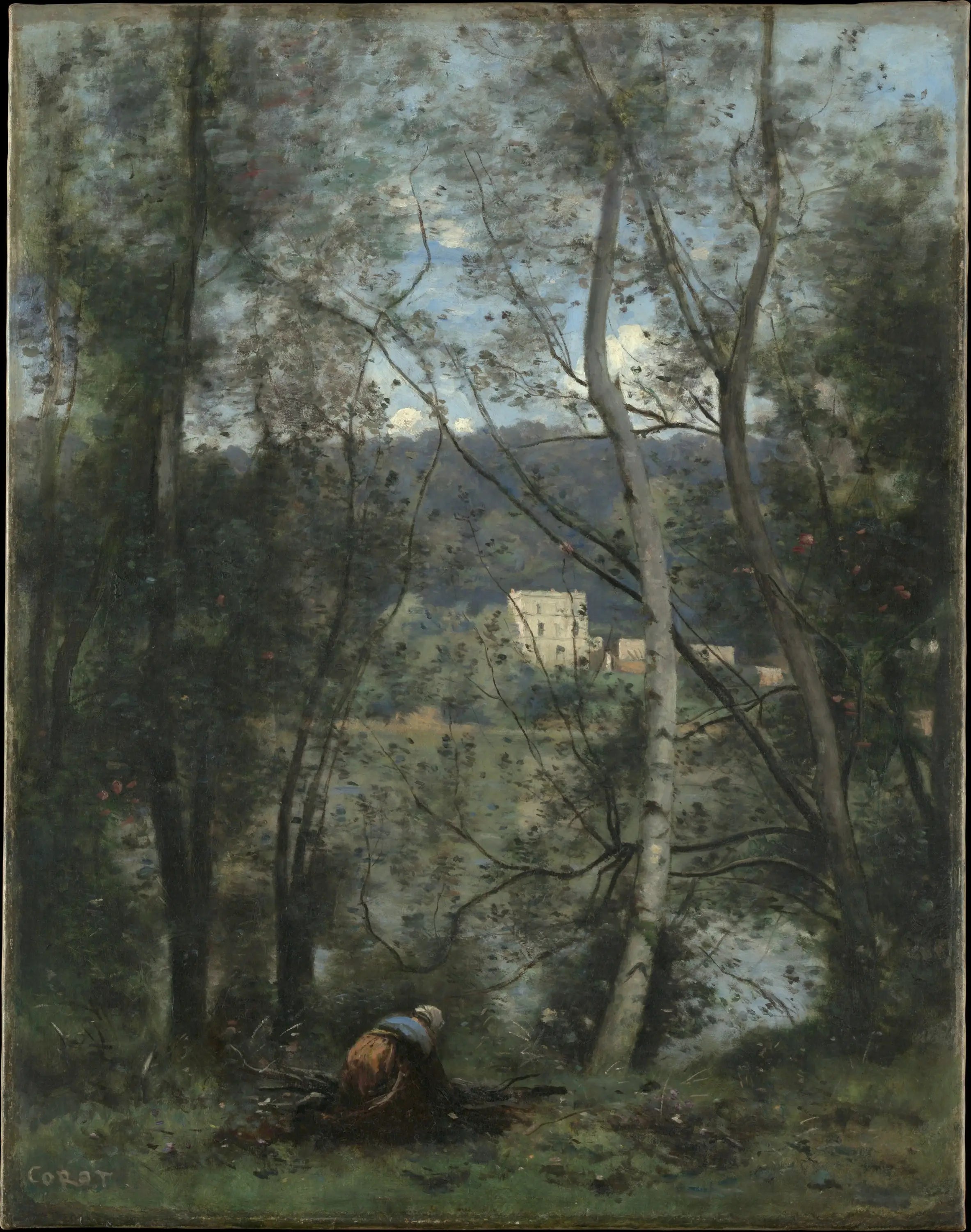 Une femme ramassant des fagots à Ville-d’Avray - Jean-Baptiste Camille Corot - Alpha Reproduction