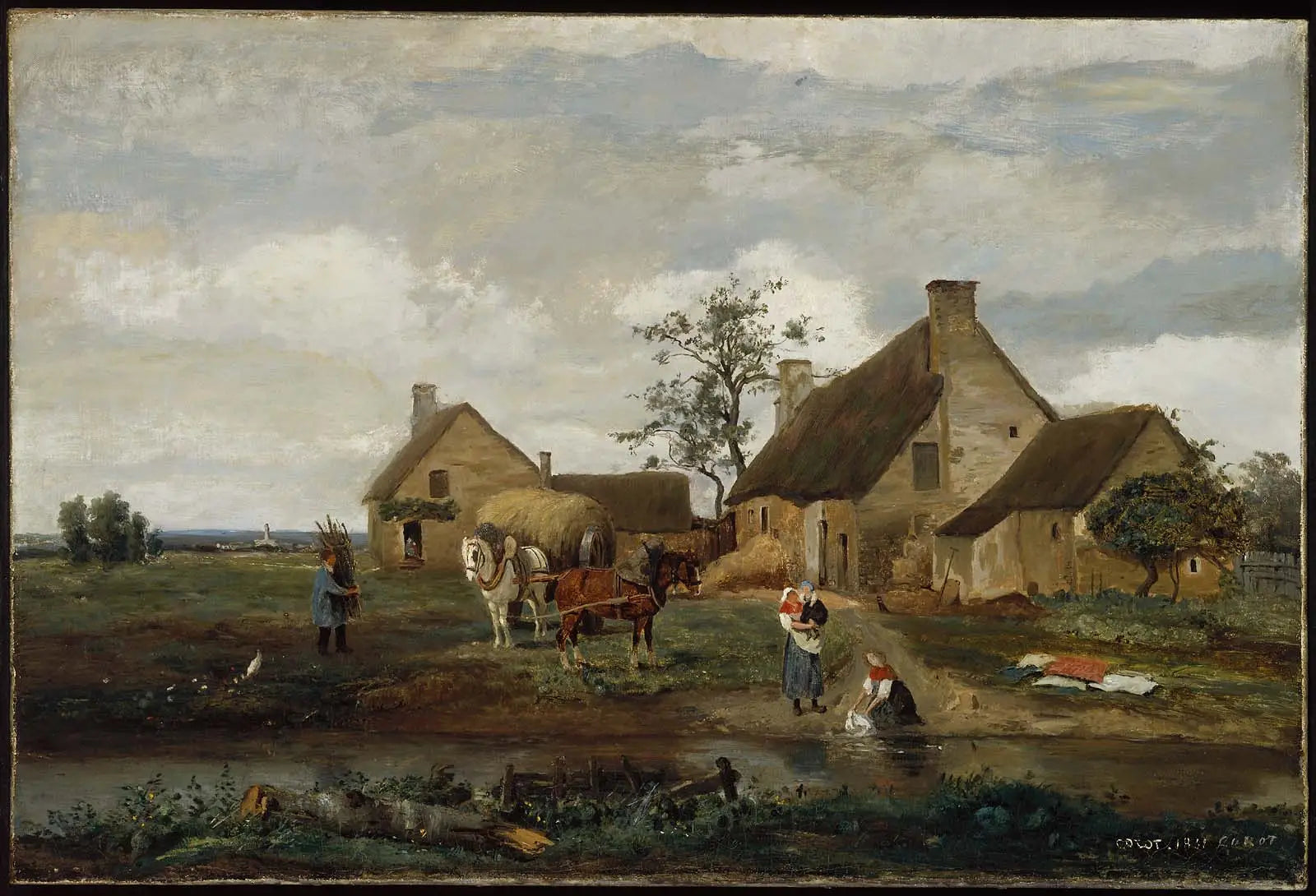 Une ferme dans la Nièvre - Jean-Baptiste Camille Corot image 1 copie de tableau peinte à la main
