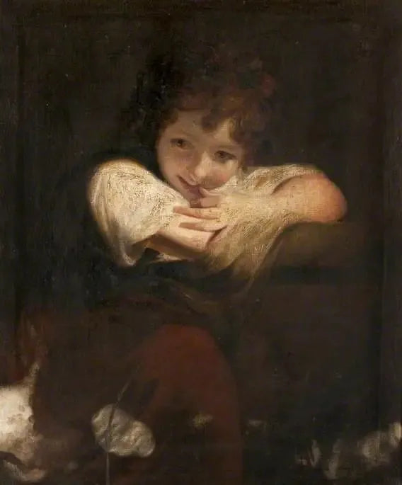 Una ragazza appoggiata su un piedistallo (La ragazza che ride) - Joshua Reynolds
