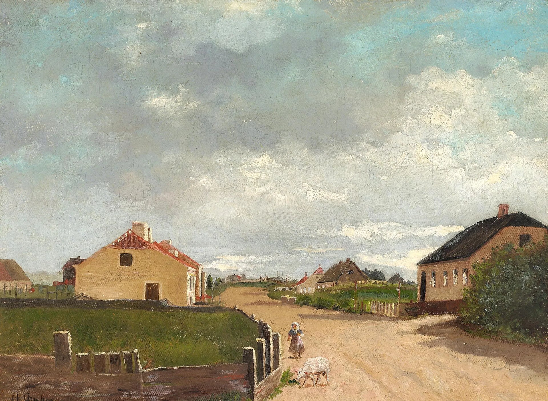 Une fille dans une rue de Skagen. - Anna Ancher image 1 copie peinte à la main à l’huile