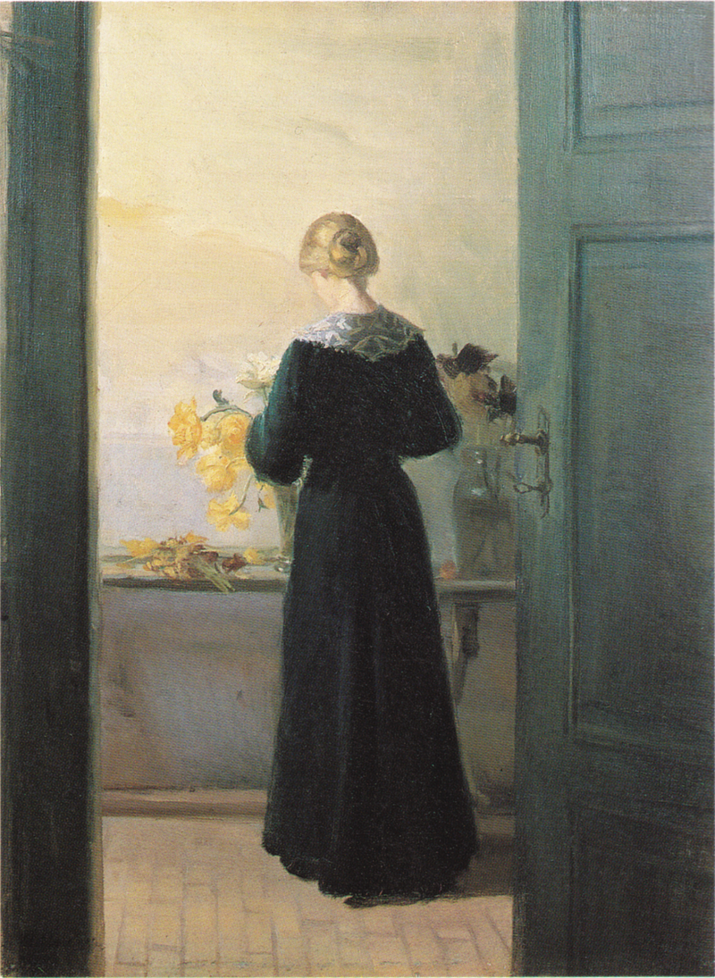 Una giovane donna sistema i fiori - Anna Ancher