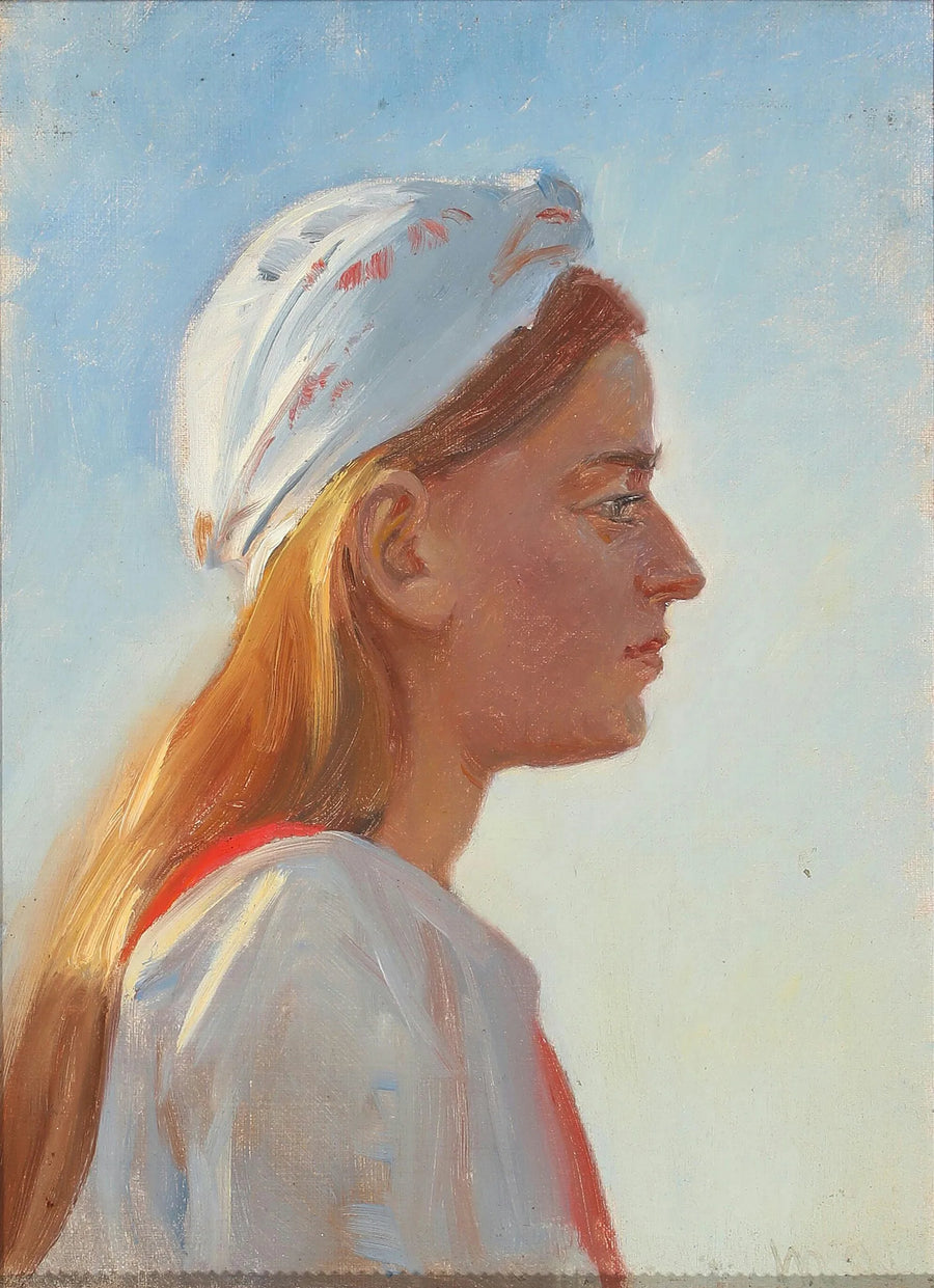 Una giovane donna con i capelli biondi, vista di profilo. - Michael Peter Ancher