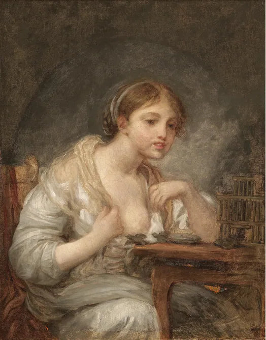 Una giovane donna con una gabbia per uccelli - Jean-Baptiste Greuze