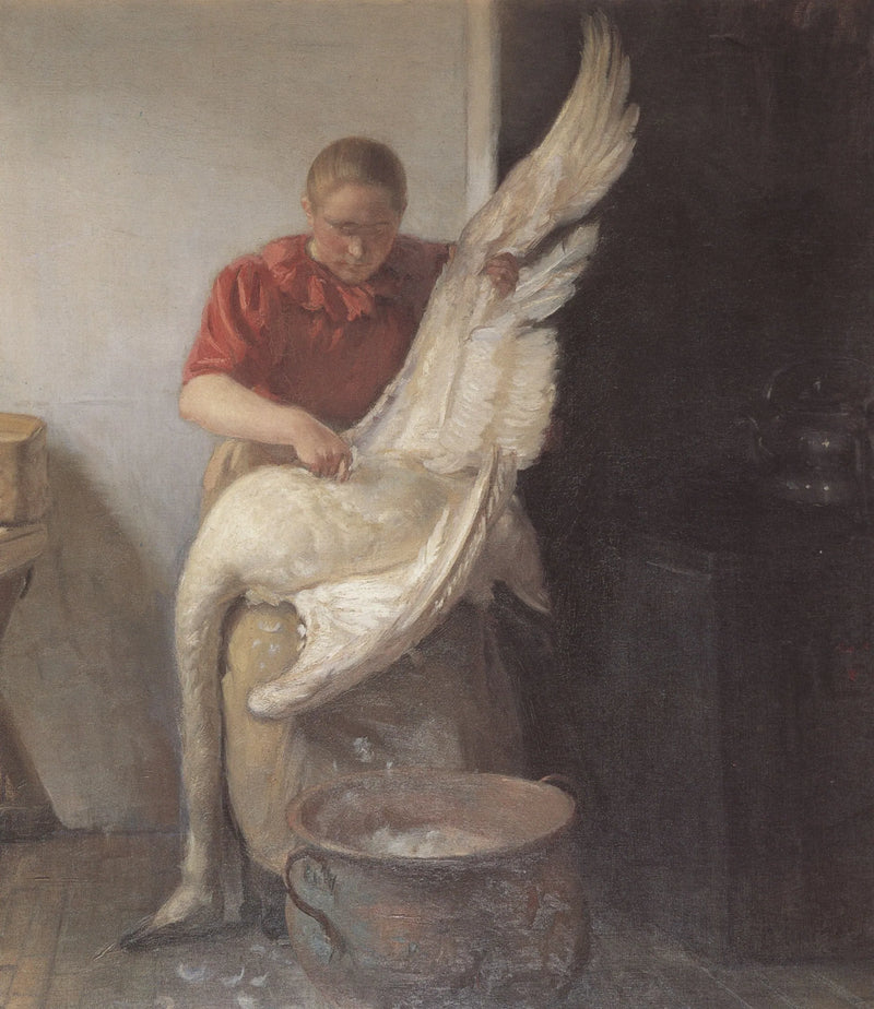Una giovane ragazza che spenna un cigno - Anna Ancher
