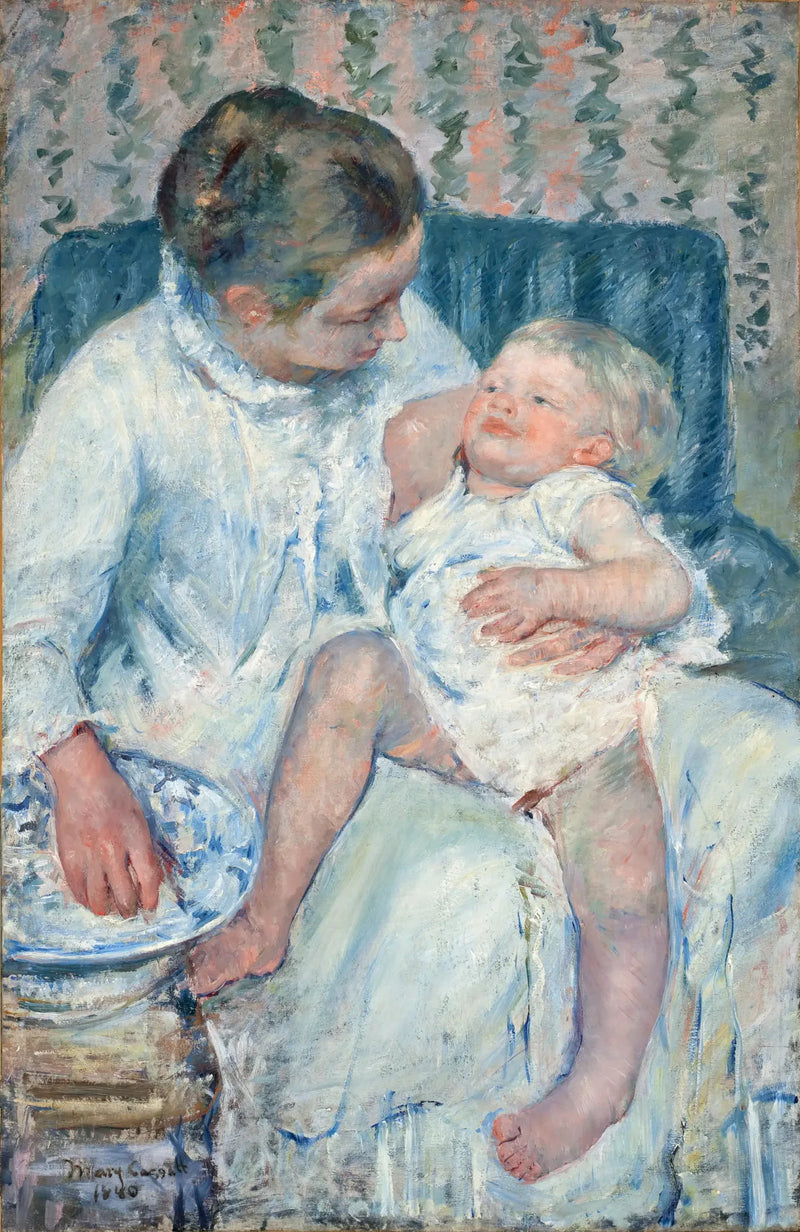 Una madre pronta a lavare il suo bambino addormentato - Mary Cassatt