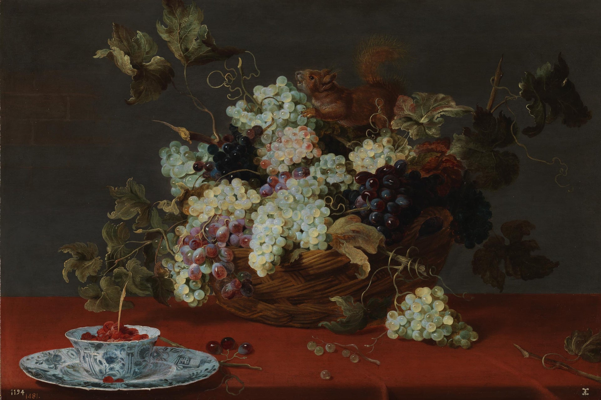Une nature morte de fruits avec un panier de raisins et un écureuil sur une table - Frans Snyders image 1 reproduction artisanale de tableau