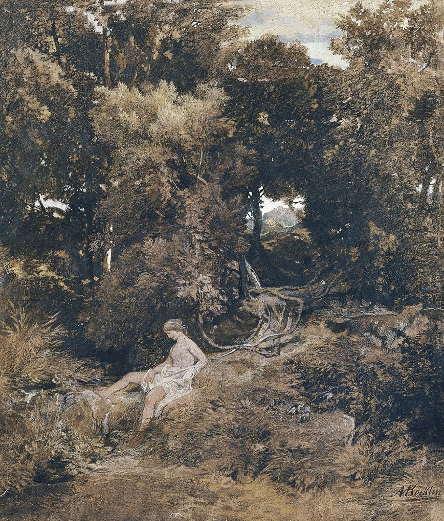 Una ninfa alla fontana (Pan, Alla caccia di una ninfa) - Arnold Böcklin