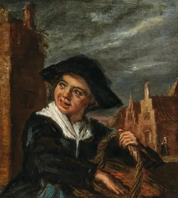 Una pescatrice davanti a una piazza della città - Frans Hals