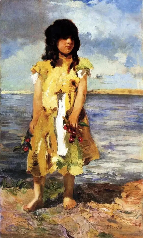 Una piccola zingara con ciliegie (Una ragazza sulla spiaggia). - Joaquín Sorolla