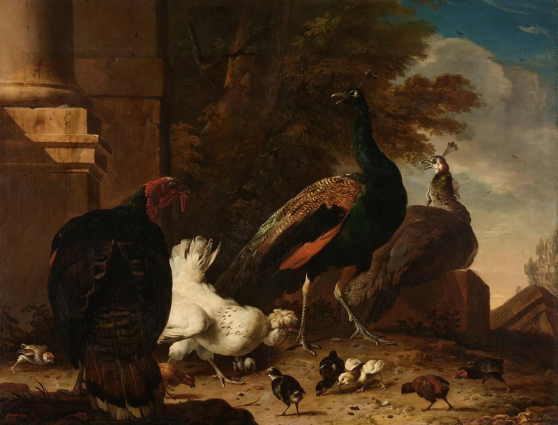 Una gallina con pavoni e un tacchino - Melchior de Hondecoeter