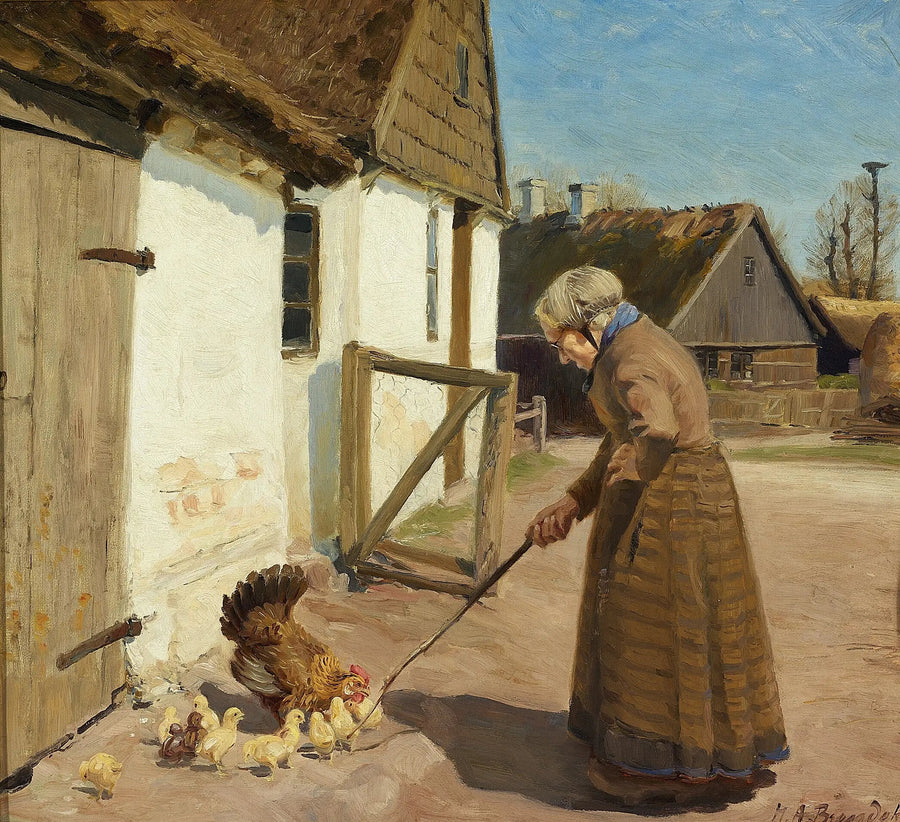 Una gallina con i suoi pulcini. - H. A. Brendekilde