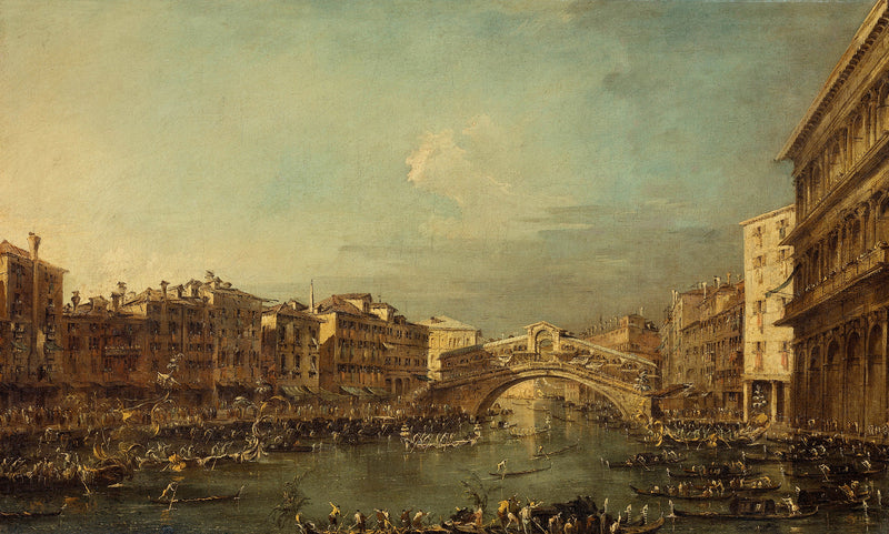 Una regata sul Grande Canale con il ponte di Rialto a Venezia - Francesco Guardi