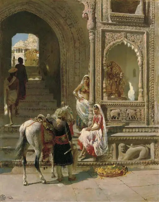 Una riunione all'ingresso di un tempio a Mathura - Edwin Lord Weeks
