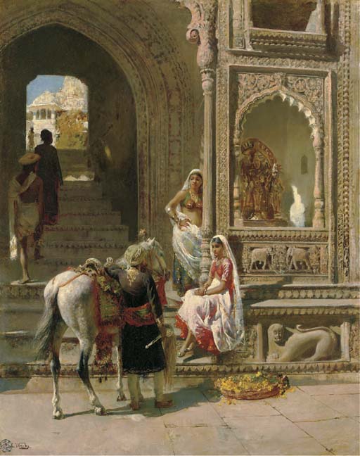 Une réunion à l’entrée d’un temple à Mathura - Edwin Lord Weeks - Alpha Reproduction