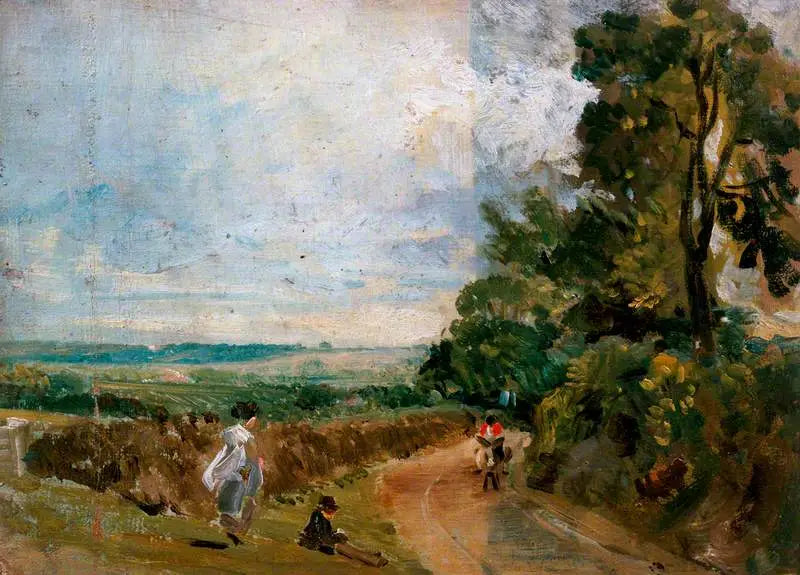 Una strada di campagna con alberi e personaggi (recto) - John Constable