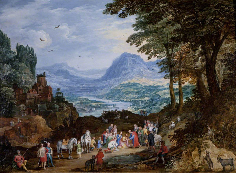 Une scène de route montagneuse avec l'histoire de saint Pierre et de saint Corneille - Jan Brueghel l'Ancien