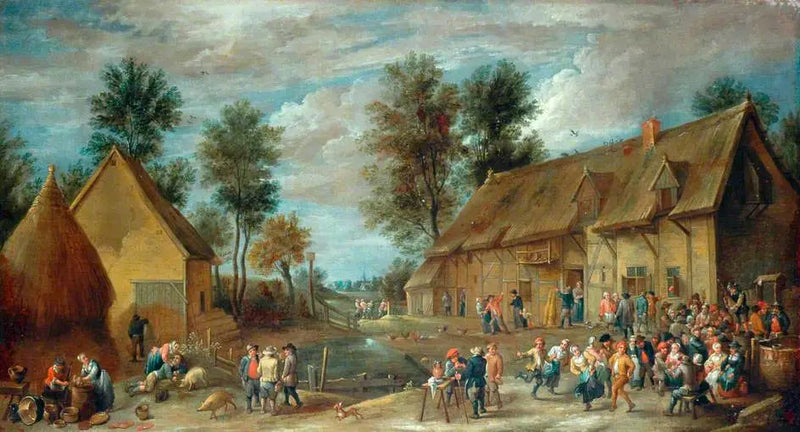 Una scena di villaggio con contadini che si divertono davanti a una locanda - David Teniers il Giovane