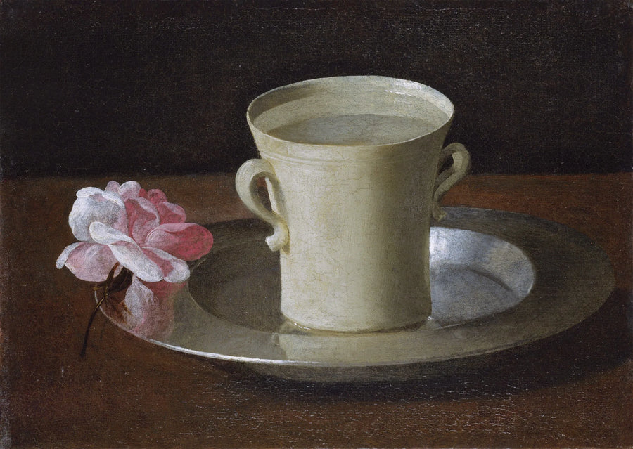 Una tazza d'acqua e una rosa su un vassoio d'argento - Francisco de Zurbarán