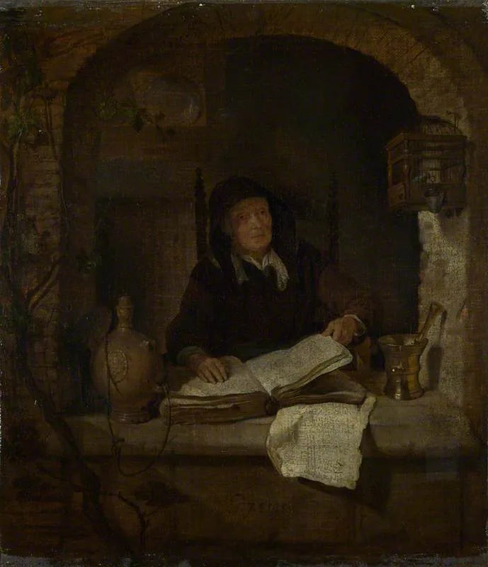 Une vieille femme avec un livre - Gabriel Metsu image 1 reproduction artisanale de tableau