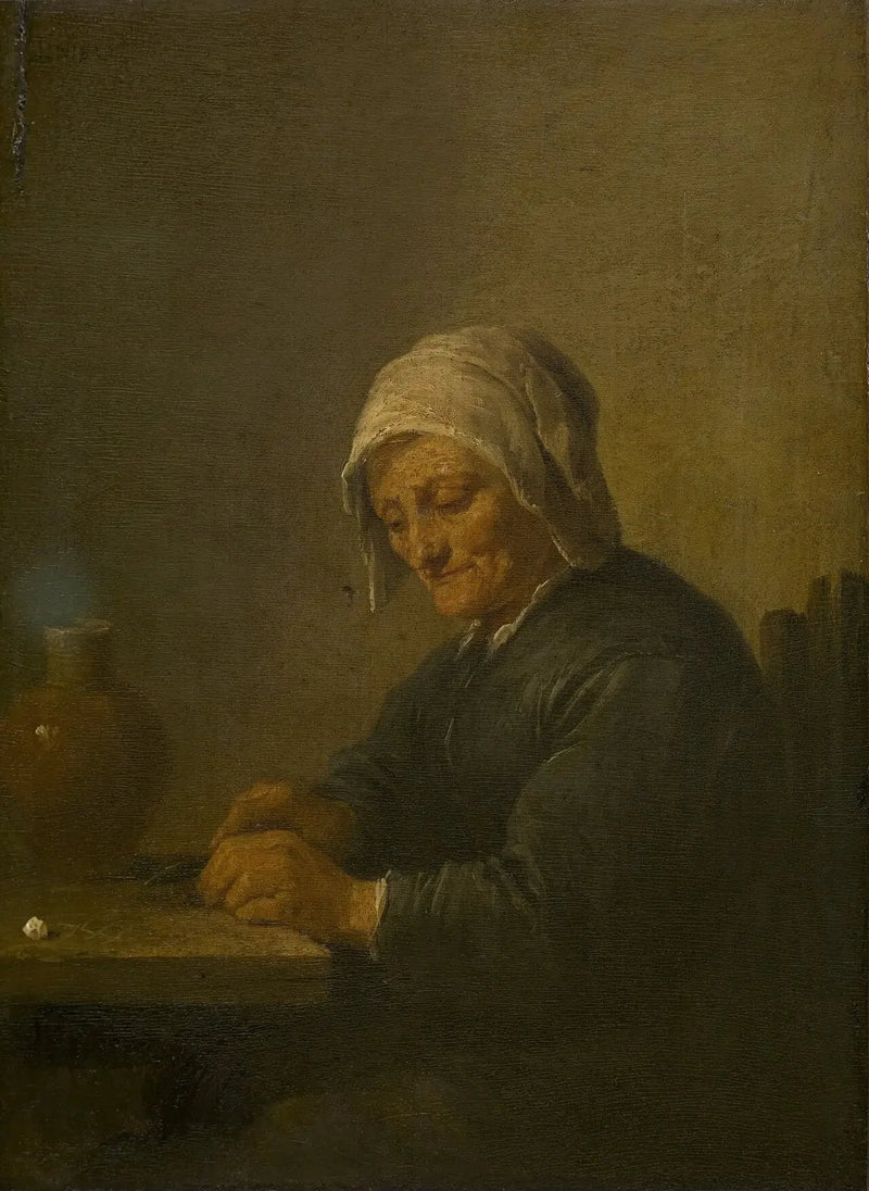 Una vecchia donna che taglia tabacco - David Teniers il Giovane