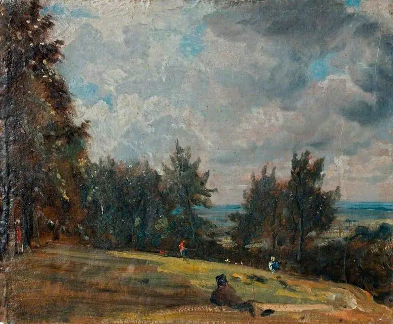 Una vista a Hampstead con alberi e personaggi - John Constable