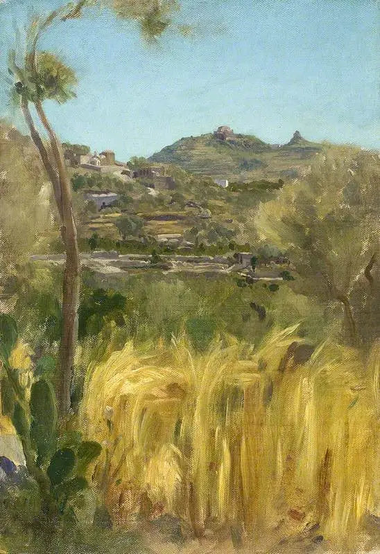 Una vista in Italia con un campo di mais - Frederic Leighton