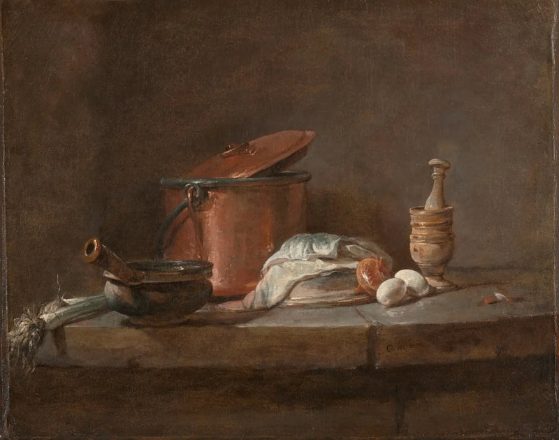 Utensili da cucina con porri, pesce e uova - Jean Siméon Chardin