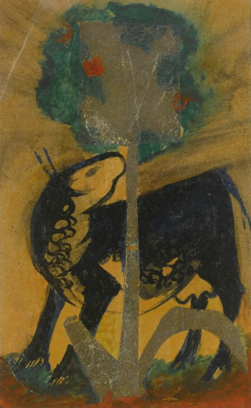Mucca nera dietro un albero - Franz Marc