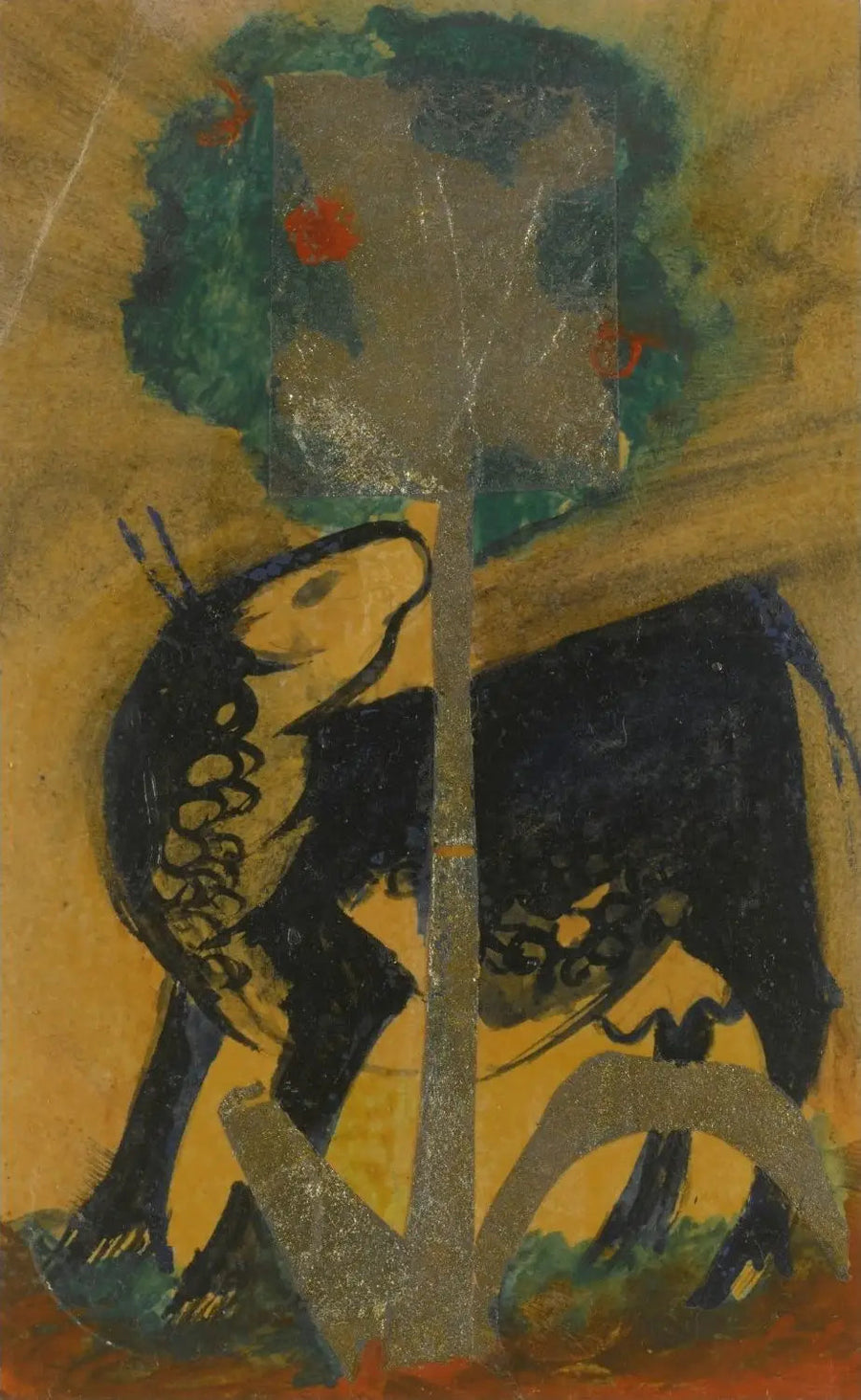 Mucca nera dietro un albero - Franz Marc