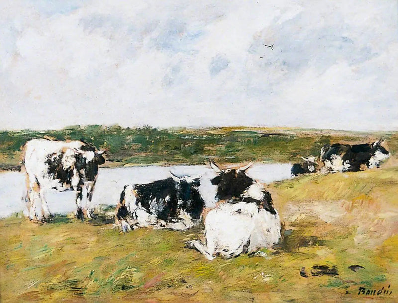 Mucche al bordo di un fiume - Eugène Boudin