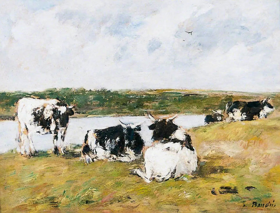 Mucche al bordo di un fiume - Eugène Boudin