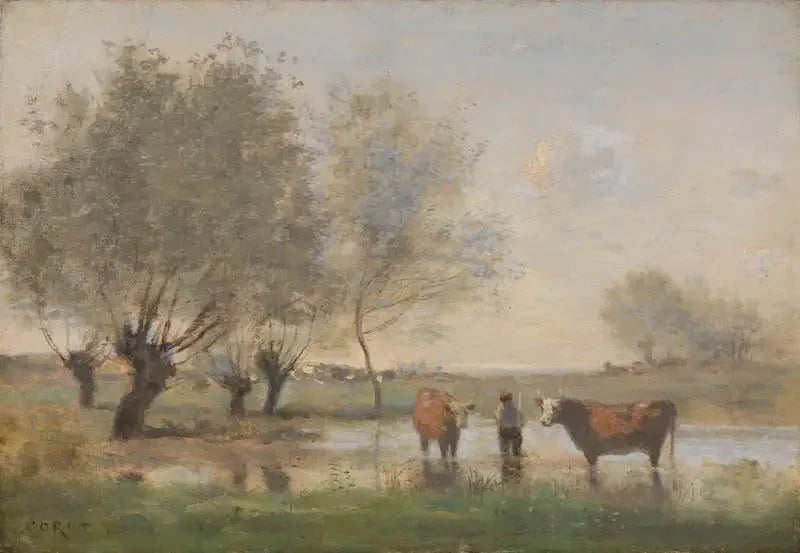 Mucche in un paesaggio paludoso - Jean-Baptiste Camille Corot