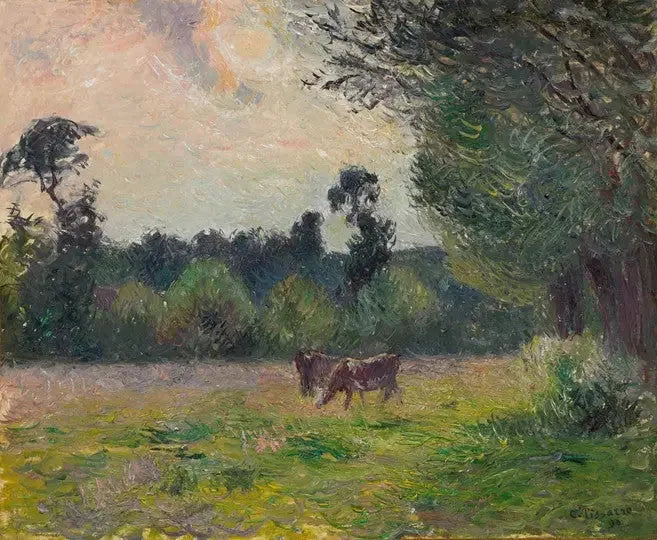 Mucche in un prato, tramonto - Camille Pissarro