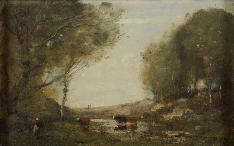 Mucche e acqua - Jean-Baptiste Camille Corot