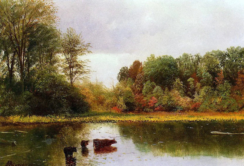 Mucche che si abbeverano in un paesaggio - Albert Bierstadt