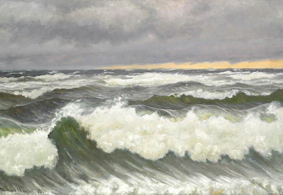 Onde che si infrangono in una giornata piovosa, Skagen. -Michael Peter Ancher