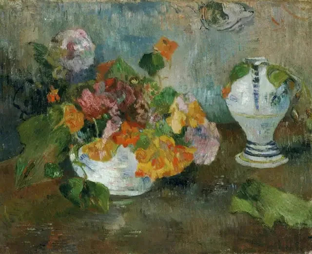 Vaso con nasturzi e ceramica di Quimper - Paul Gauguin