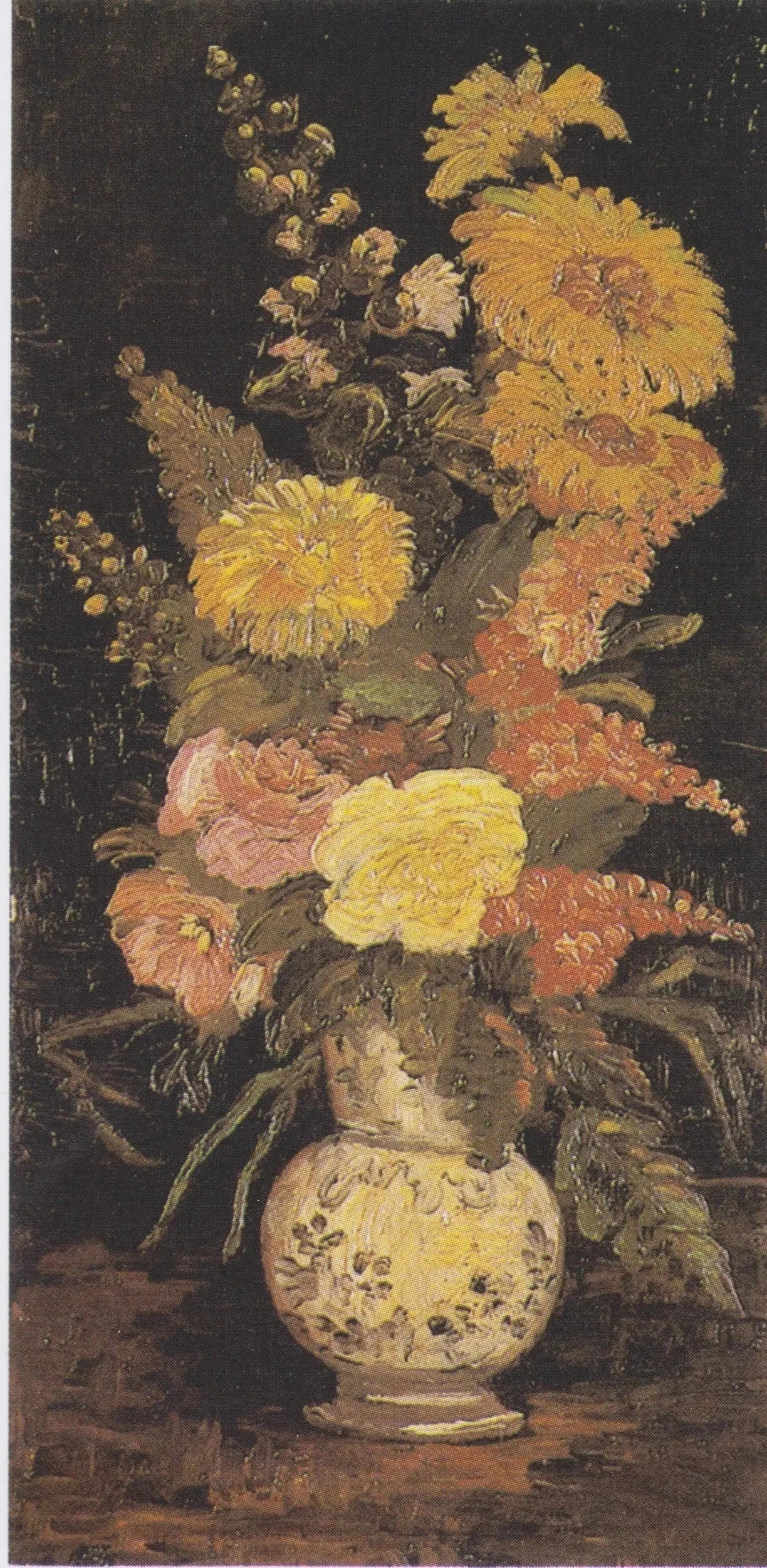 Vase avec asters, sauge et autres fleurs F286 — bouquet vertical jaune, rose et rouge peint par Vincent van Gogh