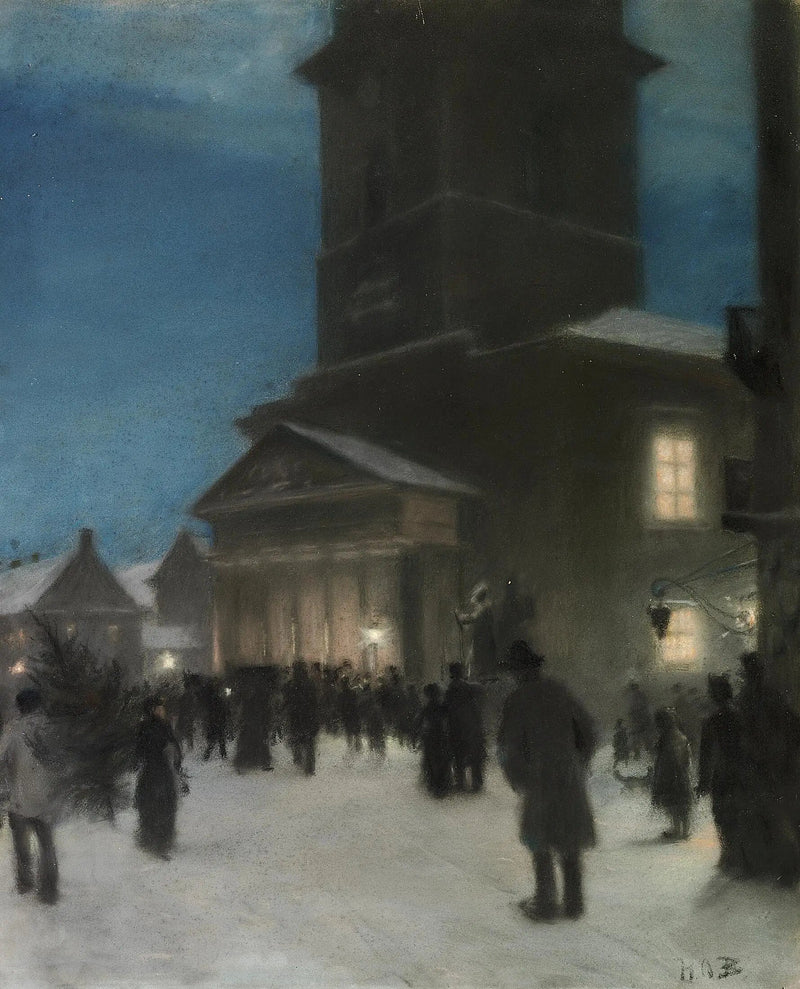 Vigilia di Natale davanti alla chiesa di Notre-Dame (Vor Frue Kirke) a Copenaghen. - H. A. Brendekilde