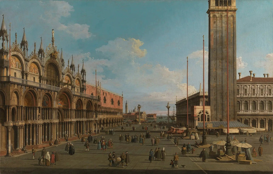Venezia: la Piazza e la Piazzetta della Torre dell'Orologio verso San Giorgio - Canaletto
