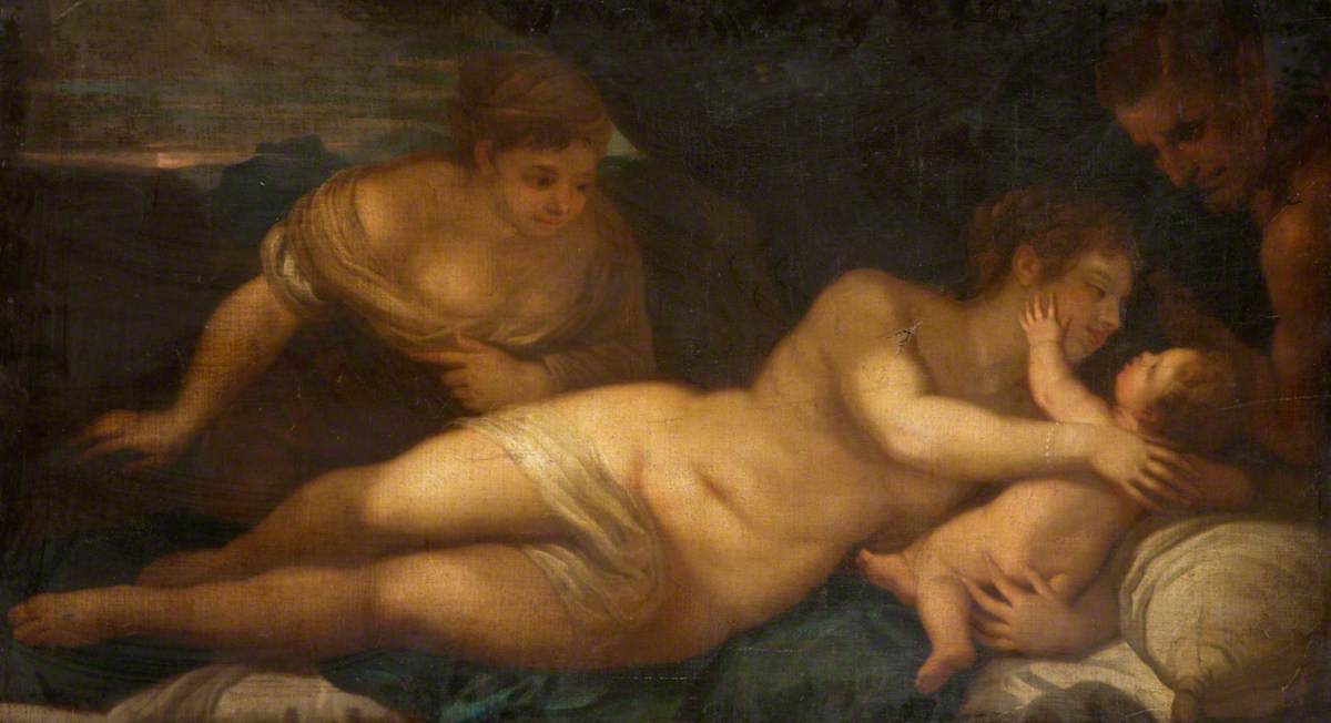 Vénus et Cupidon avec un satyre (anciennement connu sous le nom de « Nu couché ») - Luca Giordano image 1 reproduction réalisée par Alpha Reproduction
